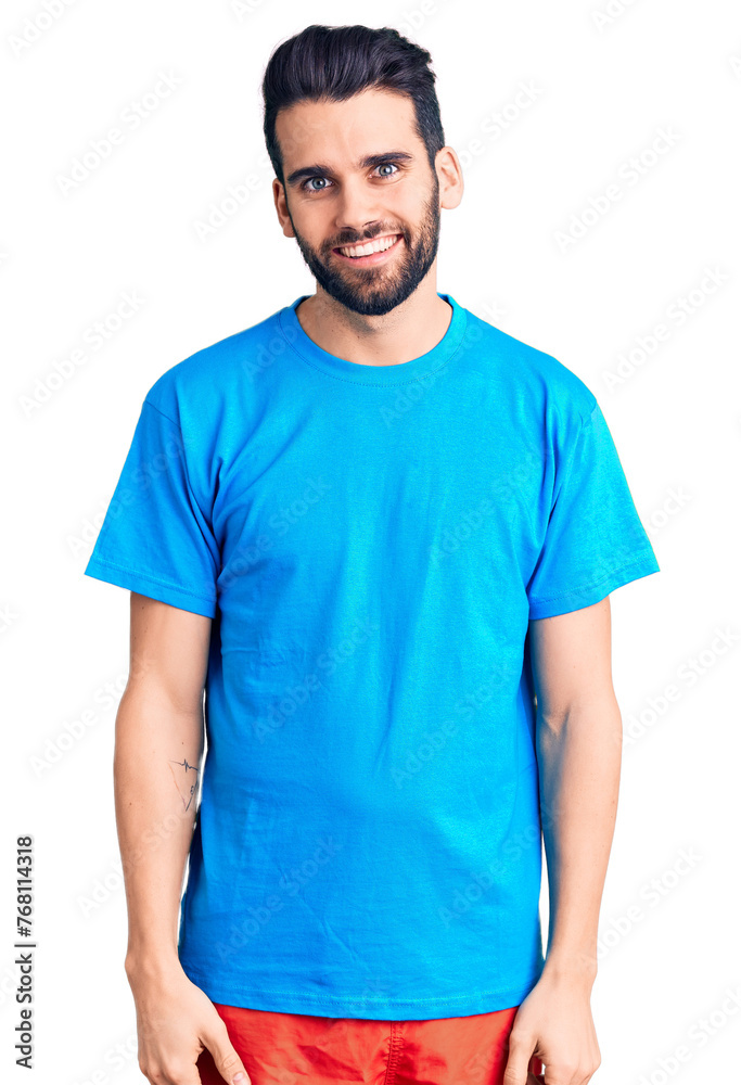custom made wallpaper toronto digitalYoung handsome man with beard wearing casual t-shirt looking positive and happy standing and smiling with a confident smile showing teeth