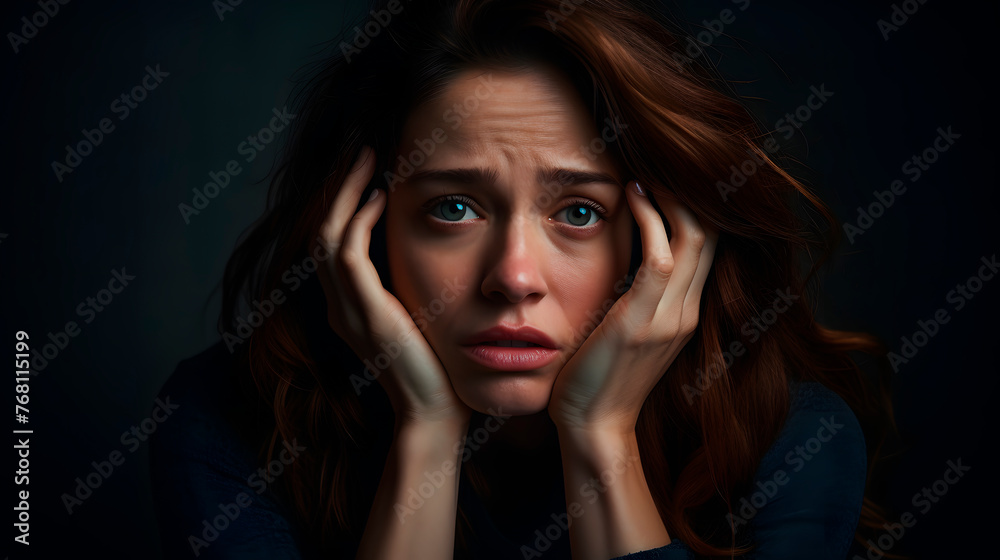 woman with a worried face, worried woman with her hands on her head woman with a worried face, worried woman with her hands on her head