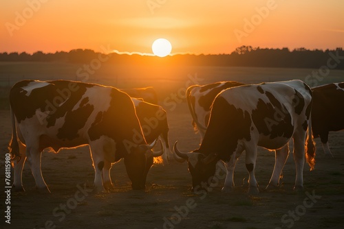 Sunset serenity Cows graze one gazes sun kissed horns gleam © Muhammad Shoaib