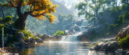 64k  8k widescreen  wallpaper  amazing lanscape scene  Tropical Waterfall in Paradise  A serene cascade amidst lush greenery  nestled on an island with sandy beaches and turquoise waters