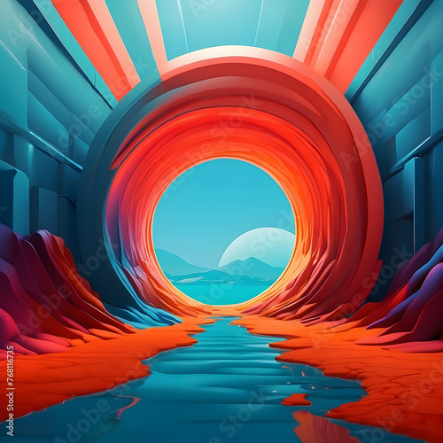 This digitally crafted image presents an artistic tunnel echoing the warm tones of a sunset