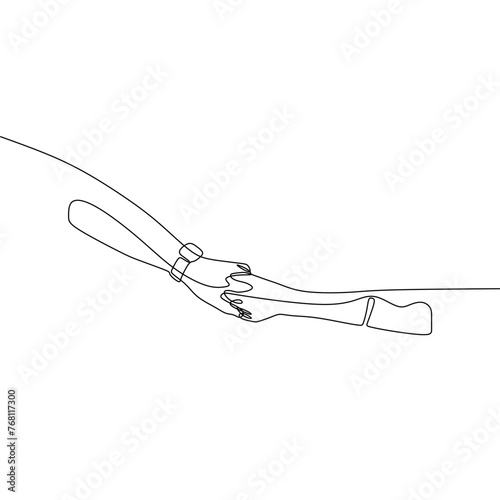 Single continous line art of holding hands