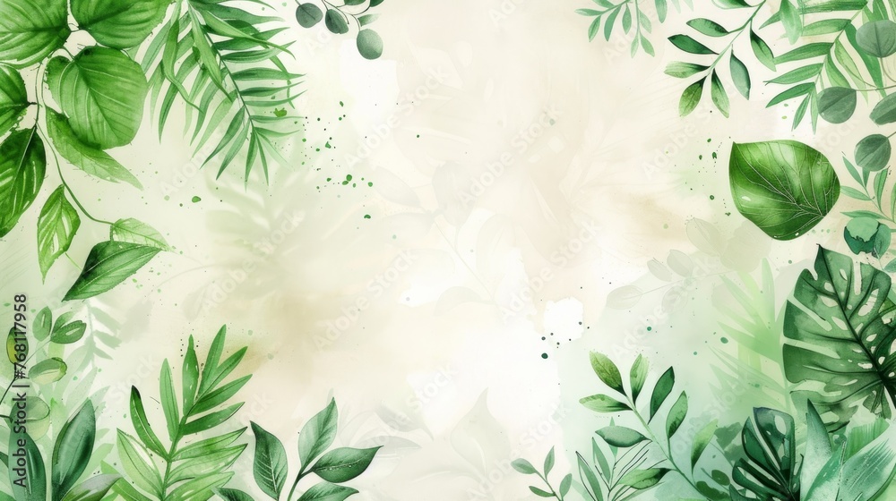 Watercolor background with leaves. Flat lay, top view, copy space. retro vintage style and soft focus. Watercolor background with leaves. Flat lay, top view, copy space. retro vintage style and soft focus.