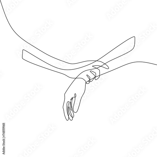 Single continous line art of holding hands