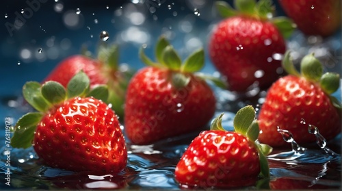 Fresh strawberries in clean and clear water.