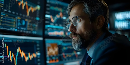 A businessman analyzing a financial growth graph focusing on stock market investment and business strategy. Concept Business Strategy, Financial Growth, Stock Market Investment, Data Analysis