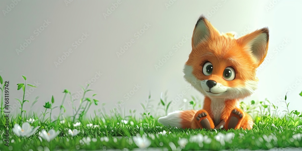 A curious young fox in a spring meadow gazing with wonder