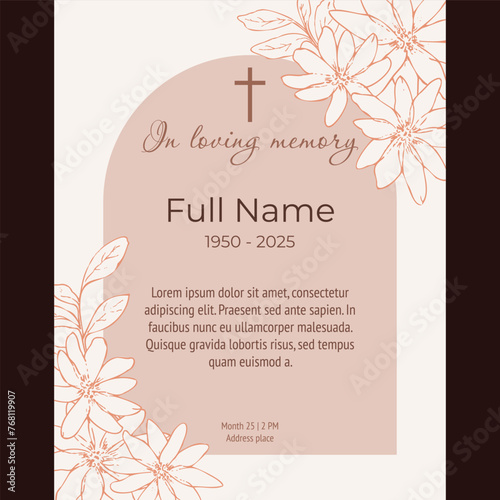Card template with orange flowers and cross
