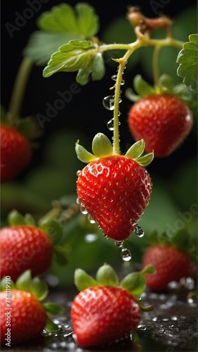 Fresh strawberries in clean and clear water.
