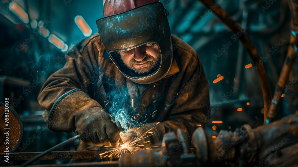 Artisan welding with precision and care in workshop Artisan welding with precision and care in workshop