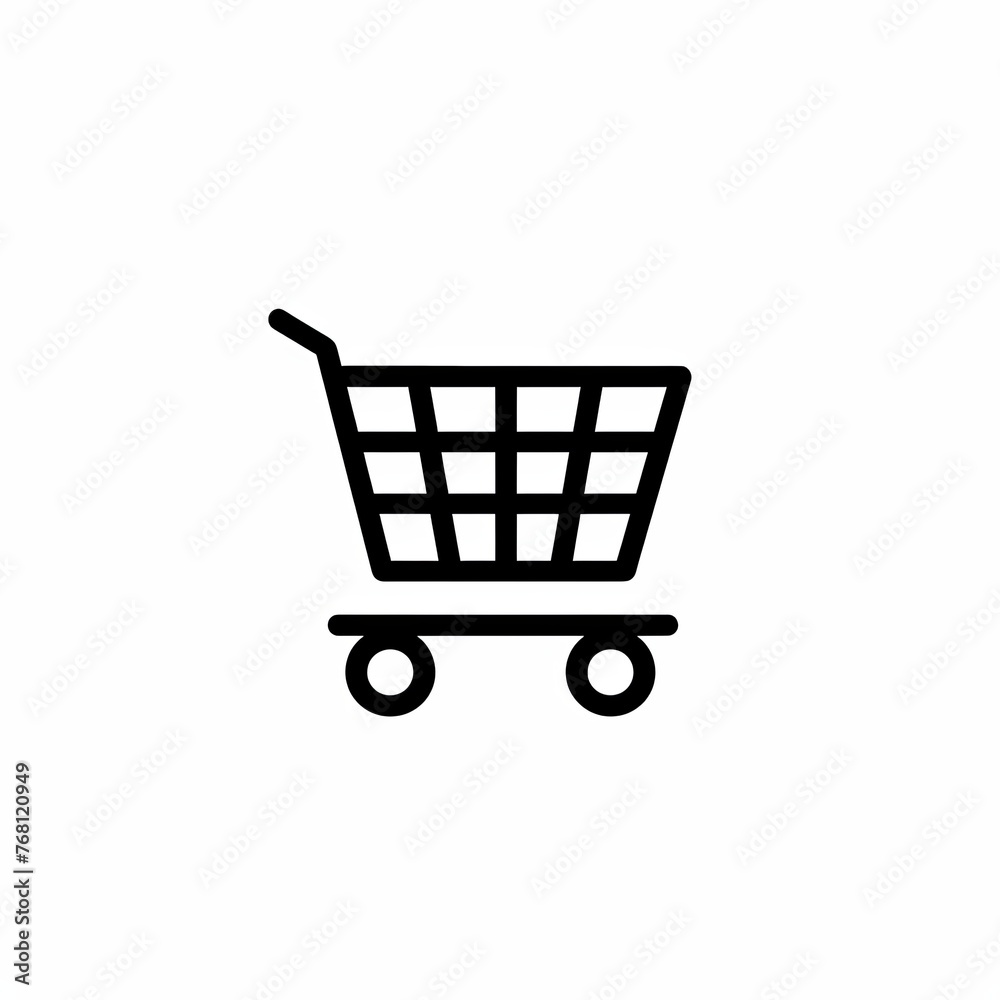 Shopping cart icon on white background, minimal and simple.