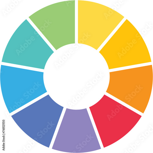 Separate doughnut graph pie charts icon with 9 colourful parts. Morden flat design vector illustration circular diagram infographic for web banner logo button app ui ux isolated on white background