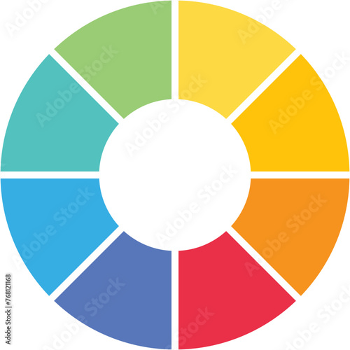Separate doughnut graph pie charts icon with 8 colourful parts. Morden flat design vector illustration circular diagram infographic for web banner logo button app ui ux isolated on white background