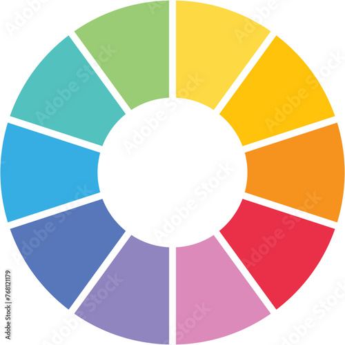 Separate doughnut graph pie charts icon with 10 colourful parts. Morden flat design vector illustration circular diagram infographic for web banner logo button app ui ux isolated on white background