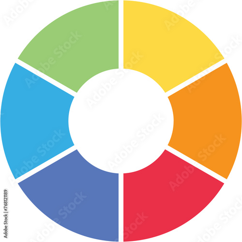 Separate doughnut graph pie charts icon with 6 colourful parts. Morden flat design vector illustration circular diagram infographic for web banner logo button app ui ux isolated on white background