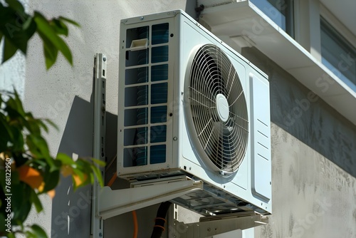 Repairing or Installing Air Conditioning Systems Outdoors. Concept Outdoor Installation, Air Conditioning Repair, HVAC Systems Repair, Cooling System Installation photo