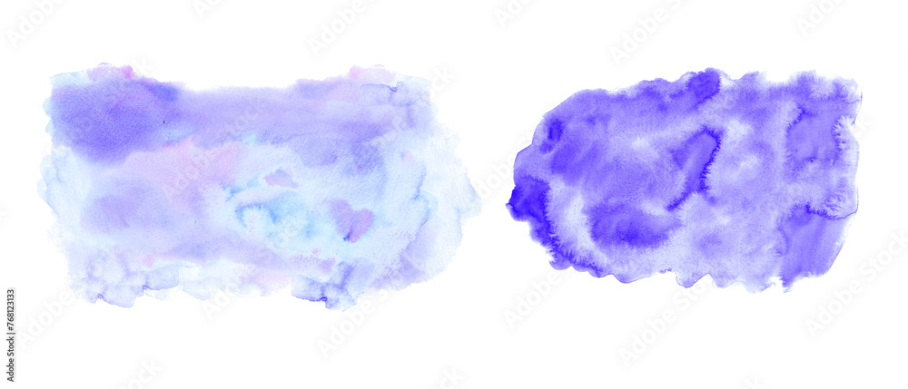 Abstract watercolor stains isolated on white. Navy violet splashing on the paper. Aquarelle texture. Hand drawn illustration for card, design, backgrounds