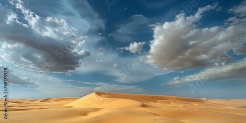 A desert scene under a dramatic sky with clouds