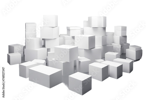 White boxes background dark 3D splay rendering cube poduim white cube box floor dark wall light room interior background template pattern abstract design modern shadow texture decoration