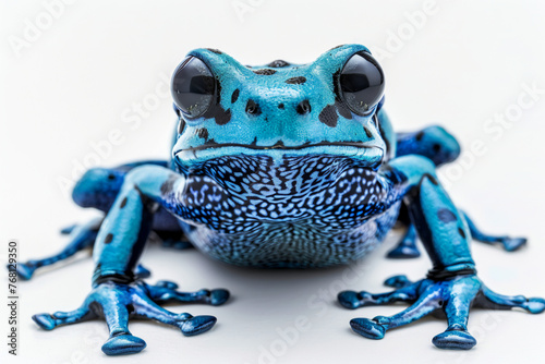Dendrobates azureus in front of a white background