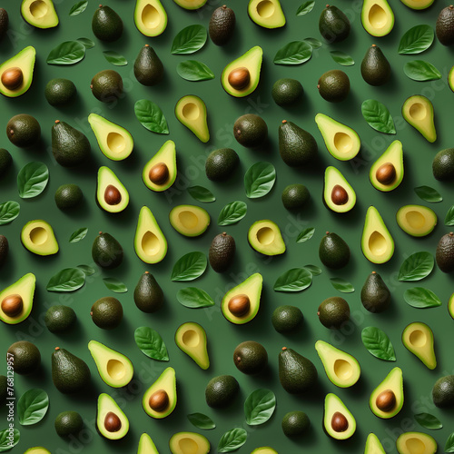 Seamless pattern with fresh ripe avocado