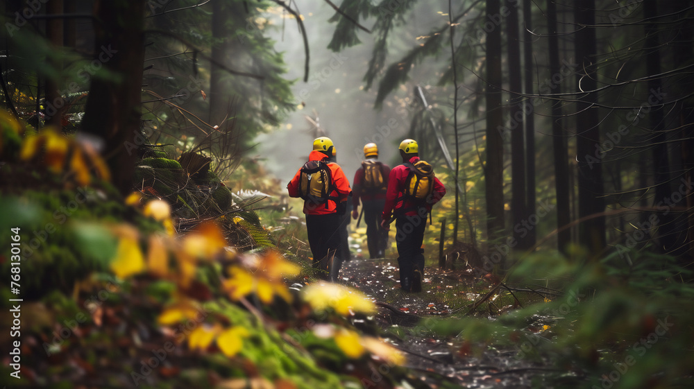 Rescue team in rescue operation in tropical rain forest .Searching for missing person ,help injured people .. Rescue team in rescue operation in tropical rain forest .Searching for missing person ,help injured people ..