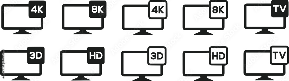 Vecteur Stock Screen or LCD or TV video resolution icon set. Monitor ...