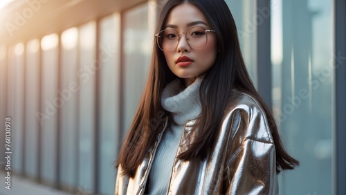 Model asian woman wearing modern beautiful coat and glasses, photoshoot © SyabilaSyifa