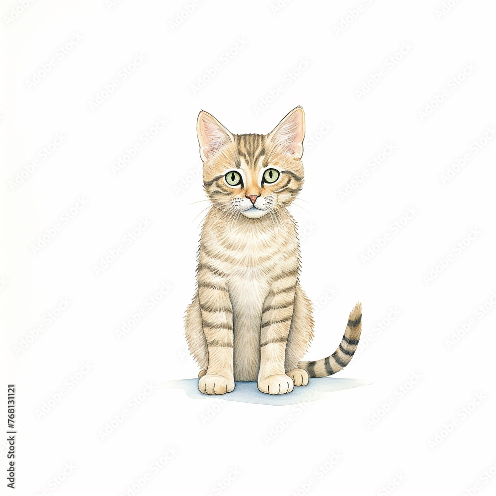 American Bobtail, watercolor, painting, colorful, cute