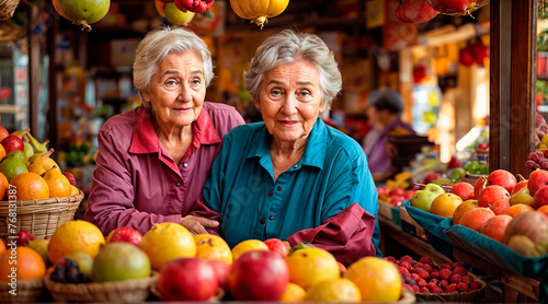 Senior women in grocery store