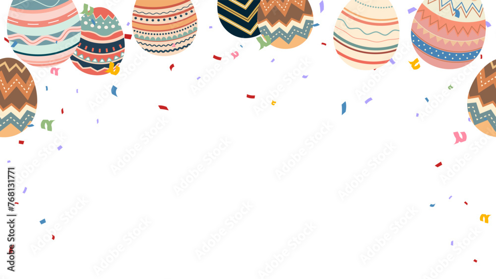 Obraz premium Party happy Easter banner with colorful painted eggs and confetti vector