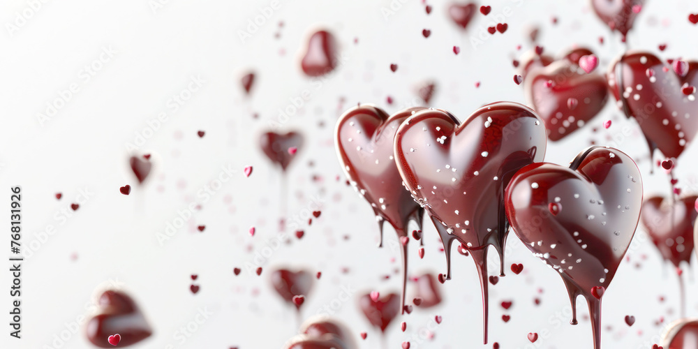 A creative illustration of chocolate hearts with a glossy melting effect, symbolizing warmth and love.
