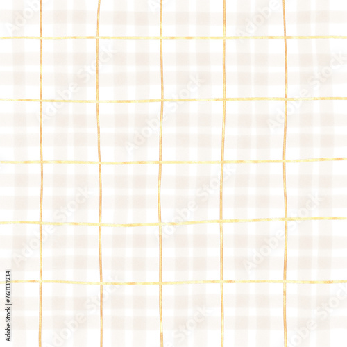 Gold Brown Beige Plaid Gingham Check Hand Drawn Background Overlay
