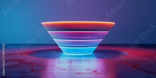3D rendering of a sales funnel for marketing presentations showcasing profitable business growth with AI technology. Concept Augmented Reality, Business Growth, AI Technology, Sales Funnel