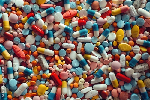 Pile of Pills for Health Care. Concept of Medication, Drugs and Health in a Hospital or Doctor's Office
