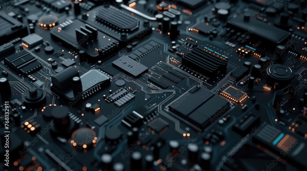 Technological Background with Futuristic Hardware in Dark and Premium Style. 3D Render for Science Fiction and Technically Themed Designs Technological Background with Futuristic Hardware in Dark and Premium Style. 3D Render for Science Fiction and Technically Themed Designs