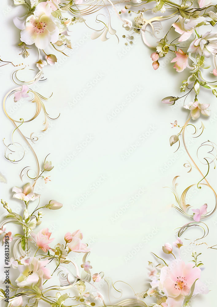 Wedding Invitation Card. Greeting Card. Empty Card with Flower Frame.