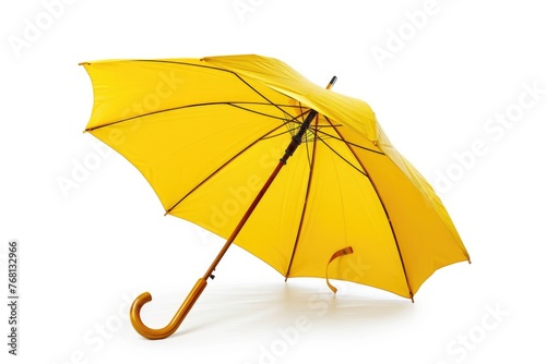 Yellow Umbrella Isolated on White Background - Open Parasol for Protection