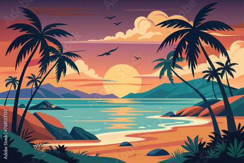design-a-sunset-beach-scene-for-a-summer-t-shirt.eps
