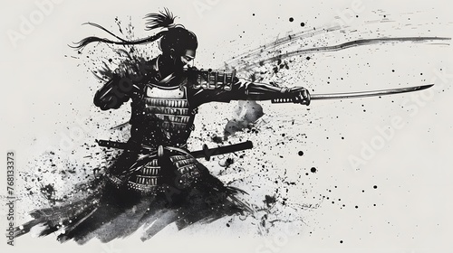 Abstract ink drawing of a samurai. Japanese style art.