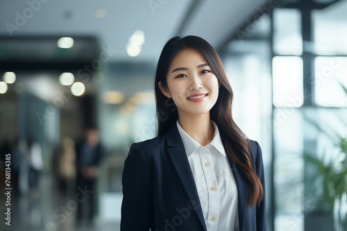 Smiling asian businesswomen in suit. Women in work clothes. Rich women. Business boss. Boss of a start-up. Asian women. Chinese women. Japanese women. AI. 