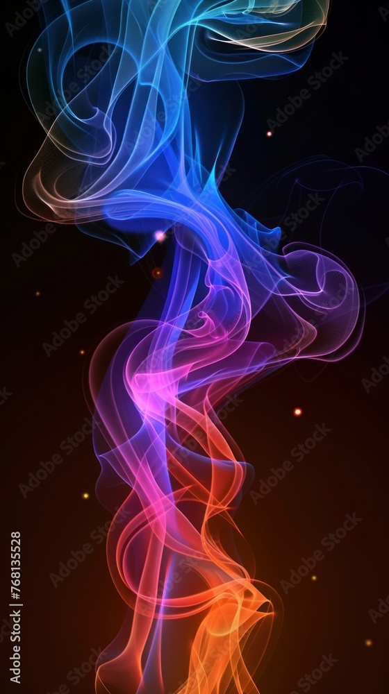 Dynamic swirl of colorful smoke against a black backdrop Dynamic swirl of colorful smoke against a black backdrop