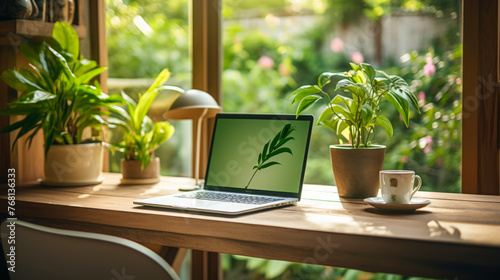 Peaceful Workstation with Plants and Computer
