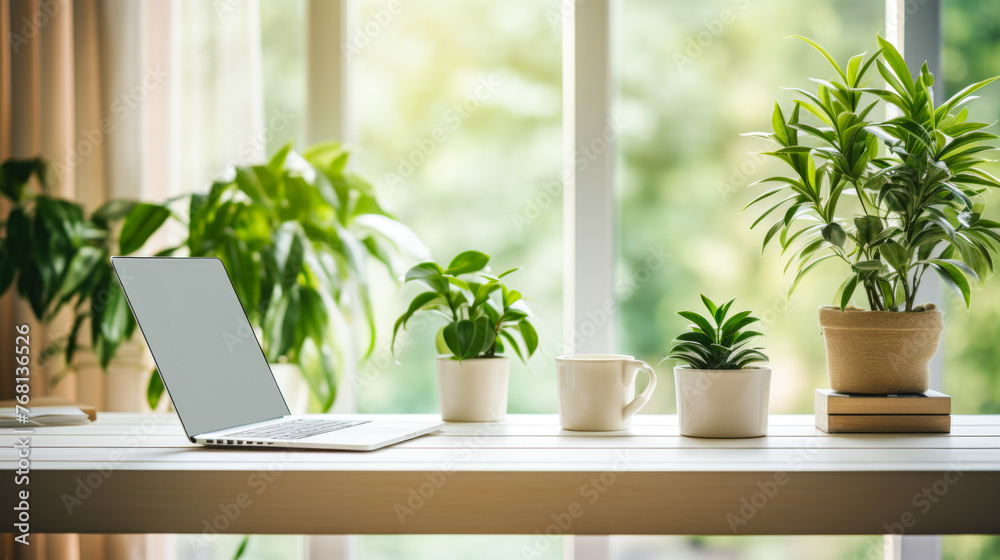 Home Office Greenery and Laptop Setup Home Office Greenery and Laptop Setup