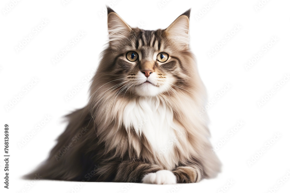 old cat 5 sitting norwegian forest months pet kitten front view grey isolated one animal adorable looking felino indoor white attentive breed portrait copy space alert cut-out domestic vertical no old cat 5 sitting norwegian forest months pet kitten front view grey isolated one animal adorable looking felino indoor white attentive breed portrait copy space alert cut-out domestic vertical no