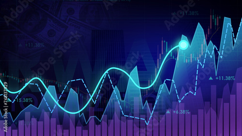 uptrend line and bar chart of stock market
