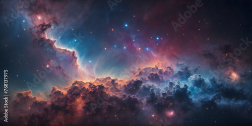 Stunning Cosmic Sky with Vibrant Nebula and Stars, milky galaxy, dotted with stars and galaxies, showcasing the beauty of the universe.