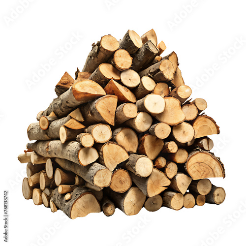 Stack of firewood close-up, isolated on a transparent background.