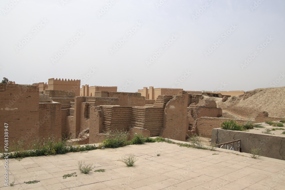 Ishtar gate in Babylon with cloudy sky Ishtar gate in Babylon with cloudy sky
