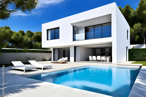 Luxury hotel swimming pool, Real estate, Modern house © RACCOON